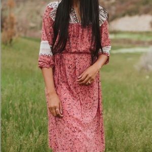 Mixed Pattern Dress in Mauve